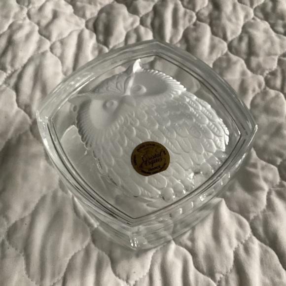 CRISTAL D’ARQUES SQUARE CLEAR AND FROSTED CRYSTAL OWL LIDDED BOX/CANDY D… - Picture 1 of 6